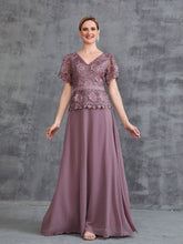Women's Short Sleeve Floral Applique Splice Chiffon Party Dress